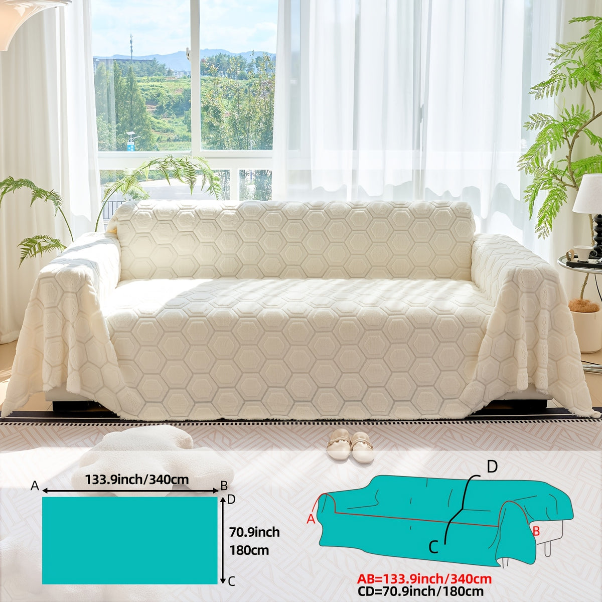 Housse de canapé épaisse en velours jacquard à motif géométrique, visuel produit