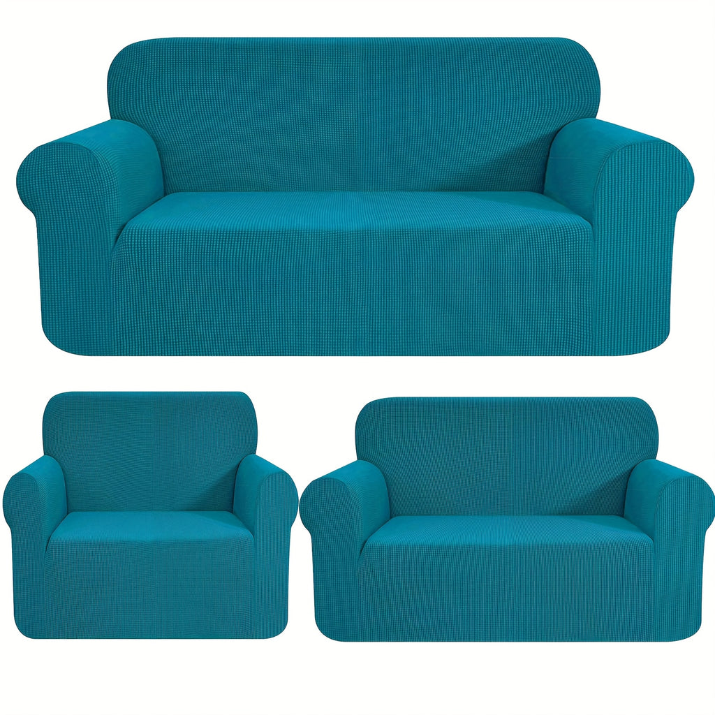 Housse de canapé extensible en polaire jacquard anti-griffes, mise en situation