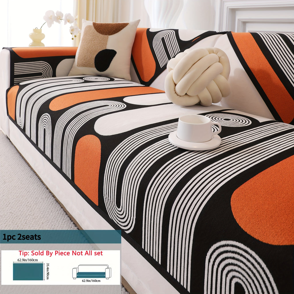 Housse de coussin en chenille jacquard à motif géométrique antidérapante, tissu de 500 g/m²