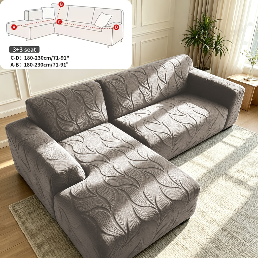 Housse de canapé extensible en polaire jacquard à motif feuillage pour canapé, housse posée