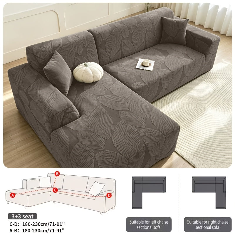 Housse de canapé extensible en polaire jacquard à motif feuillage au rendu, housse posée