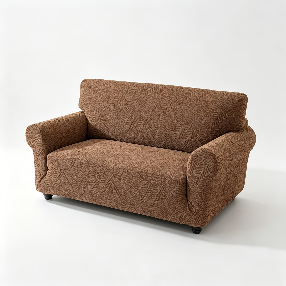 Housse de canapé extensible en polaire jacquard à motif feuillage anti-griffes, mise en situation