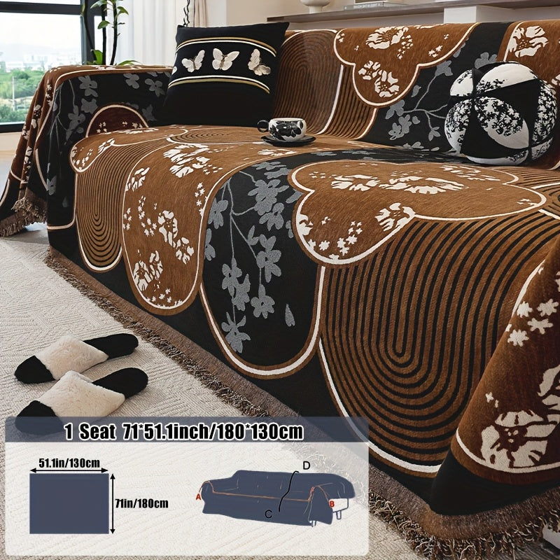 Housse de coussin en chenille antidérapante d'esprit vintage, gros plan sur le tissu