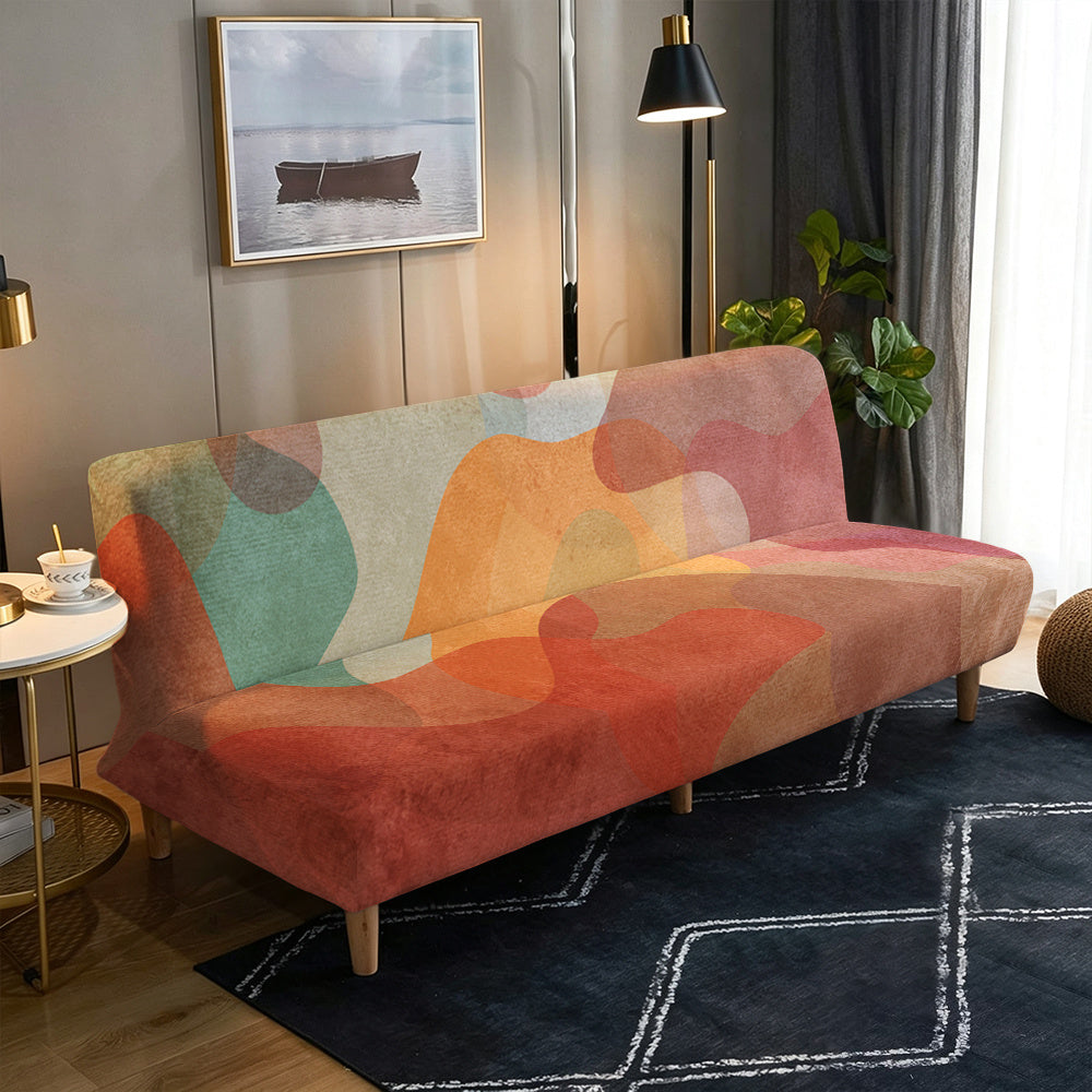 Housse de canapé extensible en velours imprimée à motif géométrique, gros plan sur le tissu