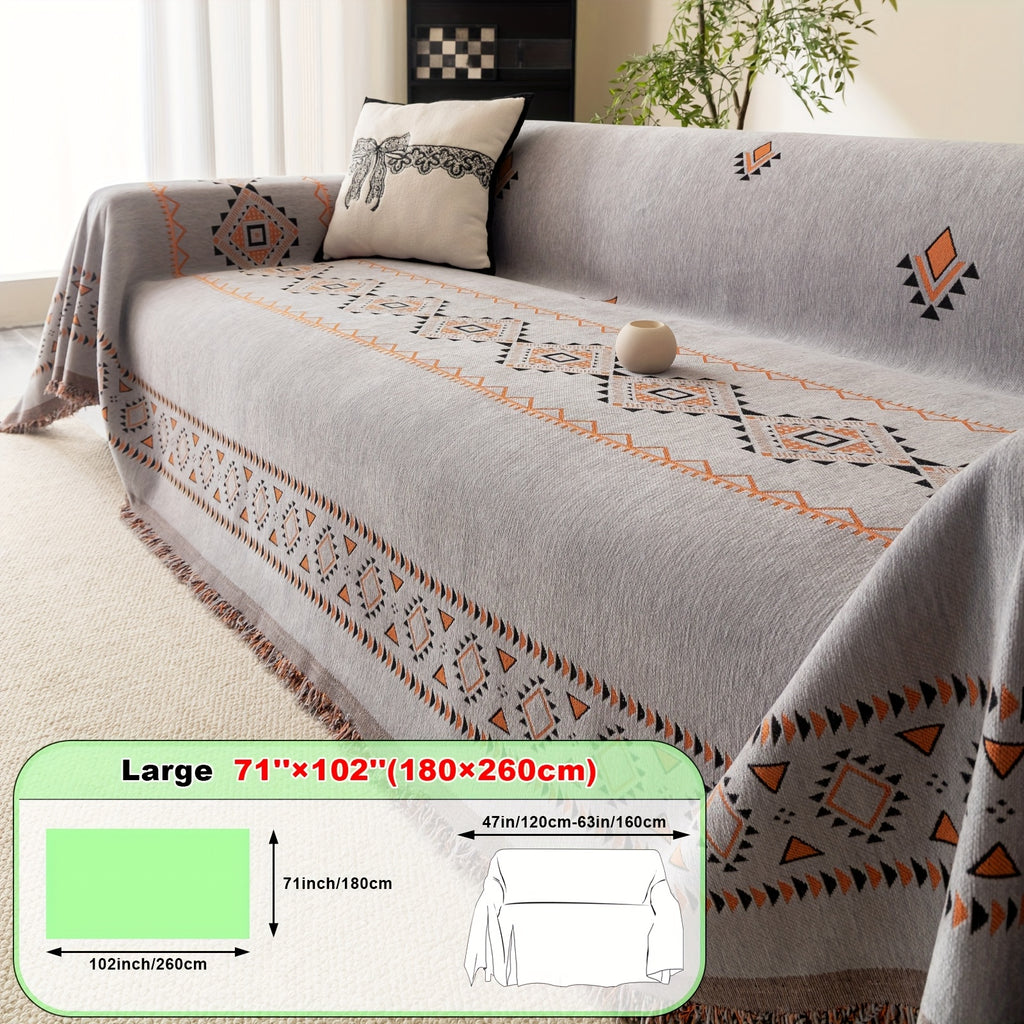 Housse de canapé épaisse en chenille jacquard d'esprit bohème, vue d'ensemble