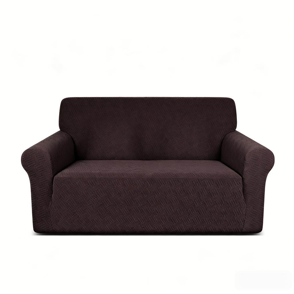 Housse de canapé extensible en polaire jacquard à rayures au rendu glamour, vue de dos