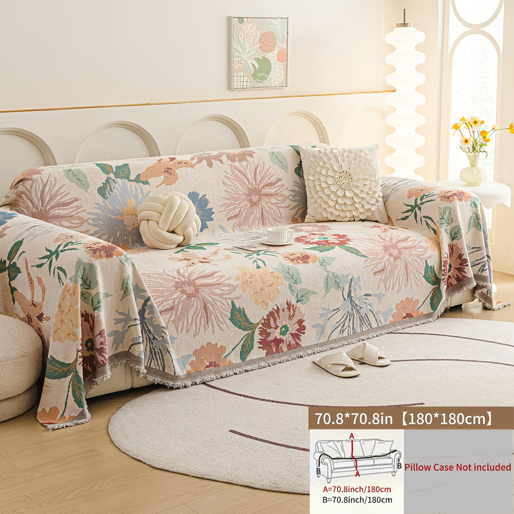 Housse de canapé en chenille jacquard à motif fleuri antidérapante, mise en situation