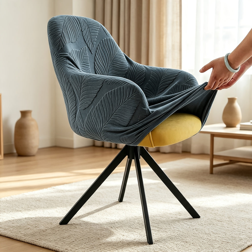 Housse de chaise extensible en polaire jacquard à motif feuillage, gros plan sur le tissu