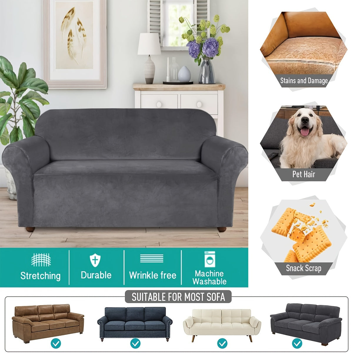 Housse de canapé épaisse extensible en velours, autre coloris