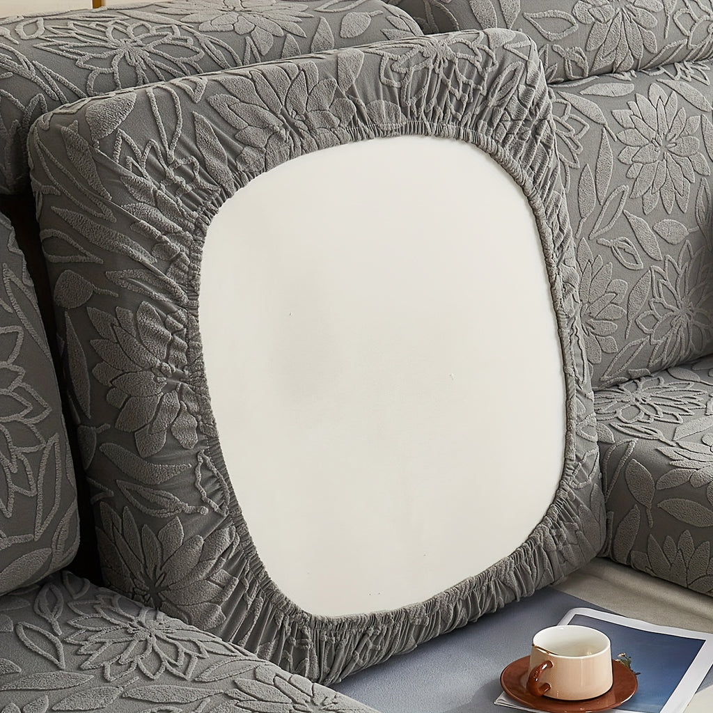 Housse de canapé extensible en polaire jacquard antidérapante — détail de la matière : polaire