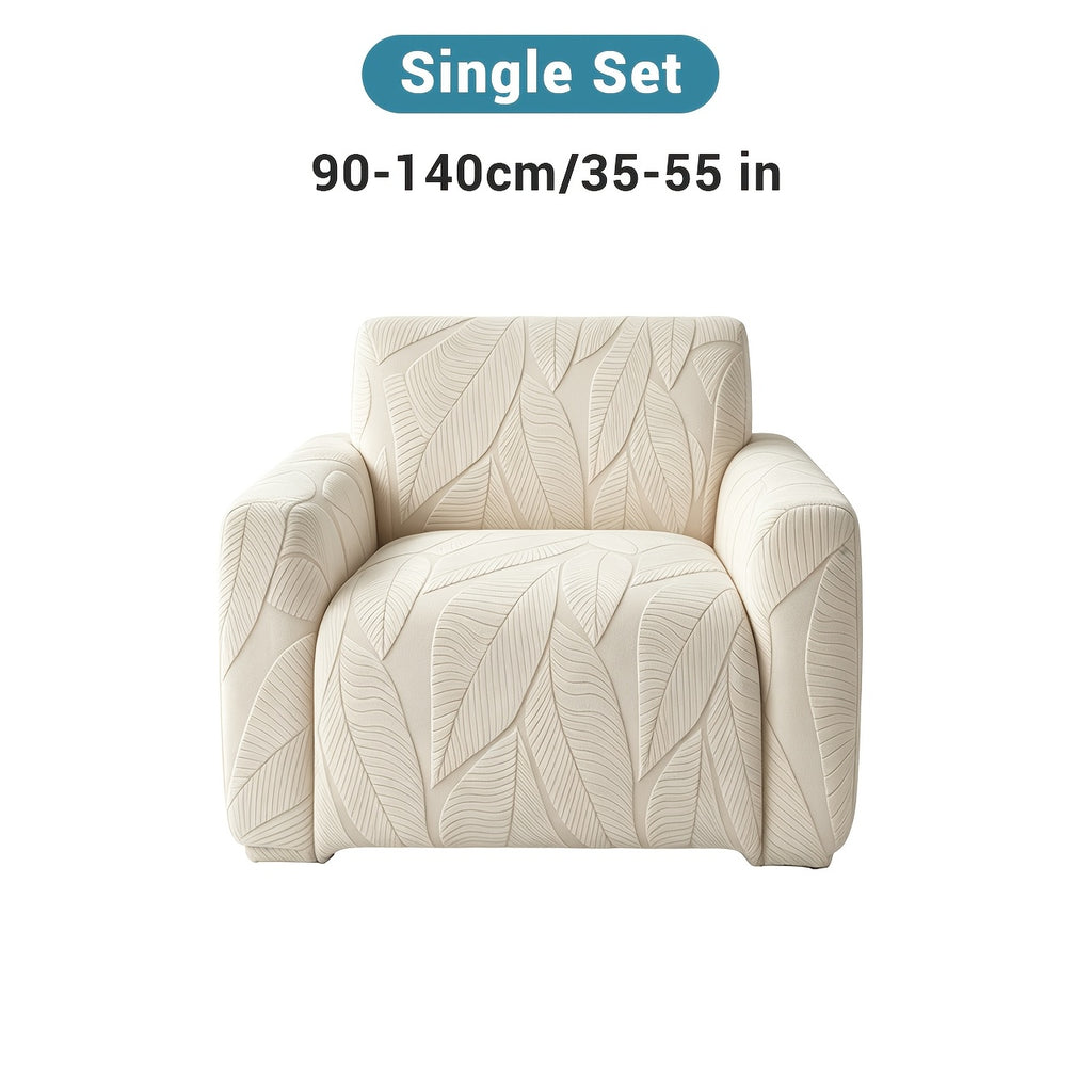 Housse de canapé extensible en polaire jacquard à motif feuillage
