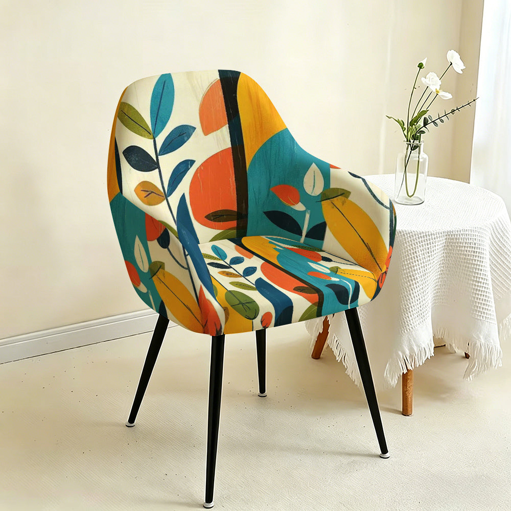 Housse de fauteuil extensible en fibre de lait imprimée à motif feuillage, tissu de 180 à 200 g/m² Image