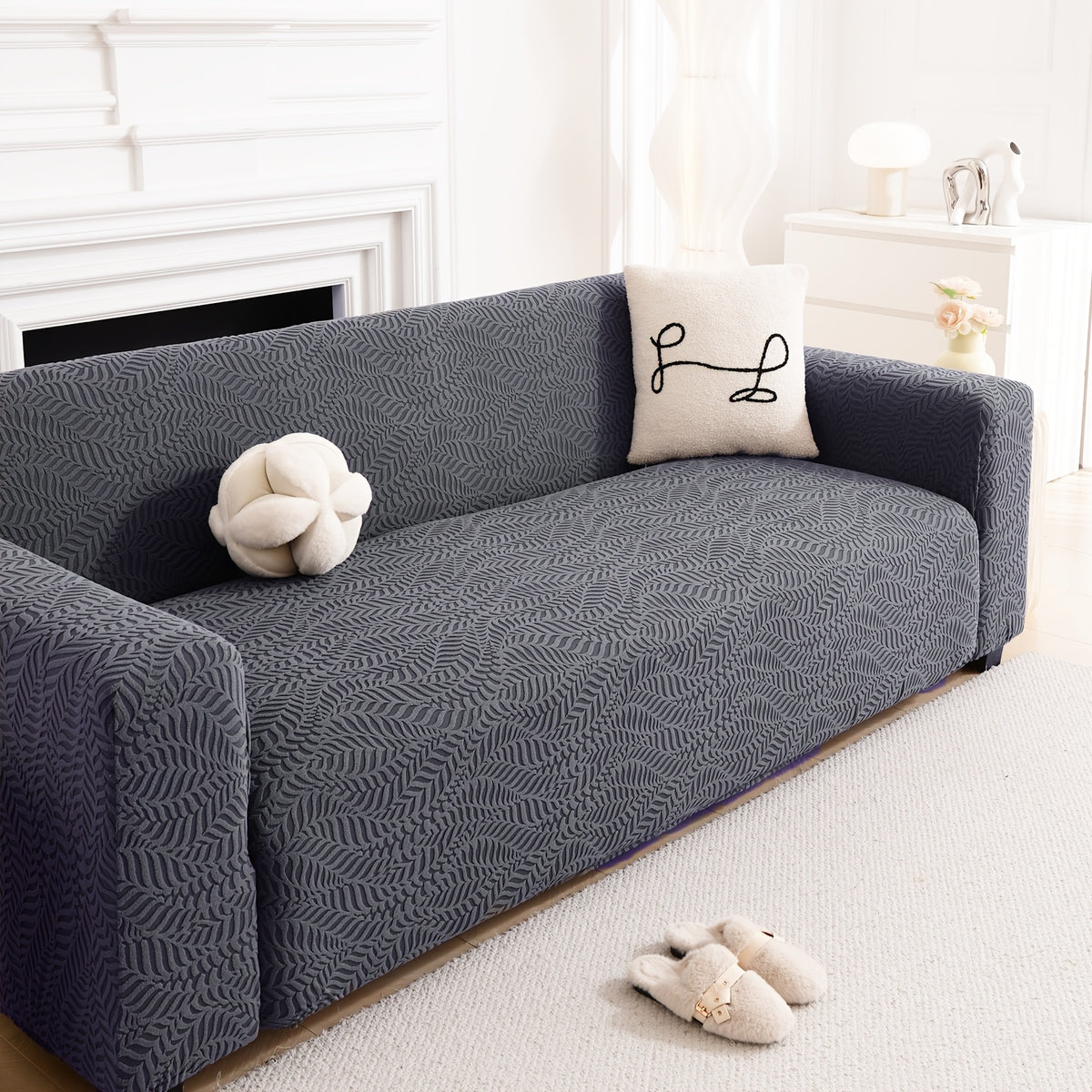 Housse de canapé épaisse extensible en polaire jacquard — détail de la matière : polaire