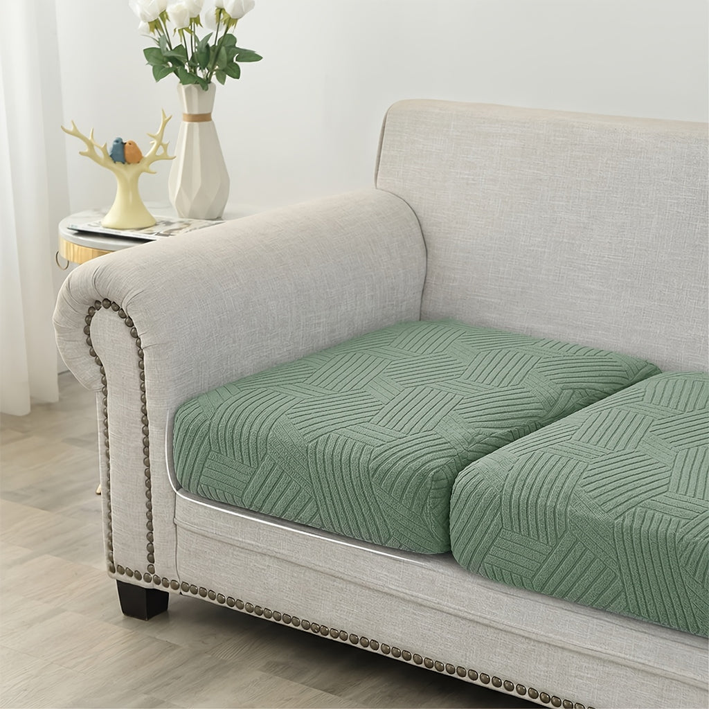 Housse de canapé extensible en polaire jacquard à motif géométrique, gros plan sur le tissu
