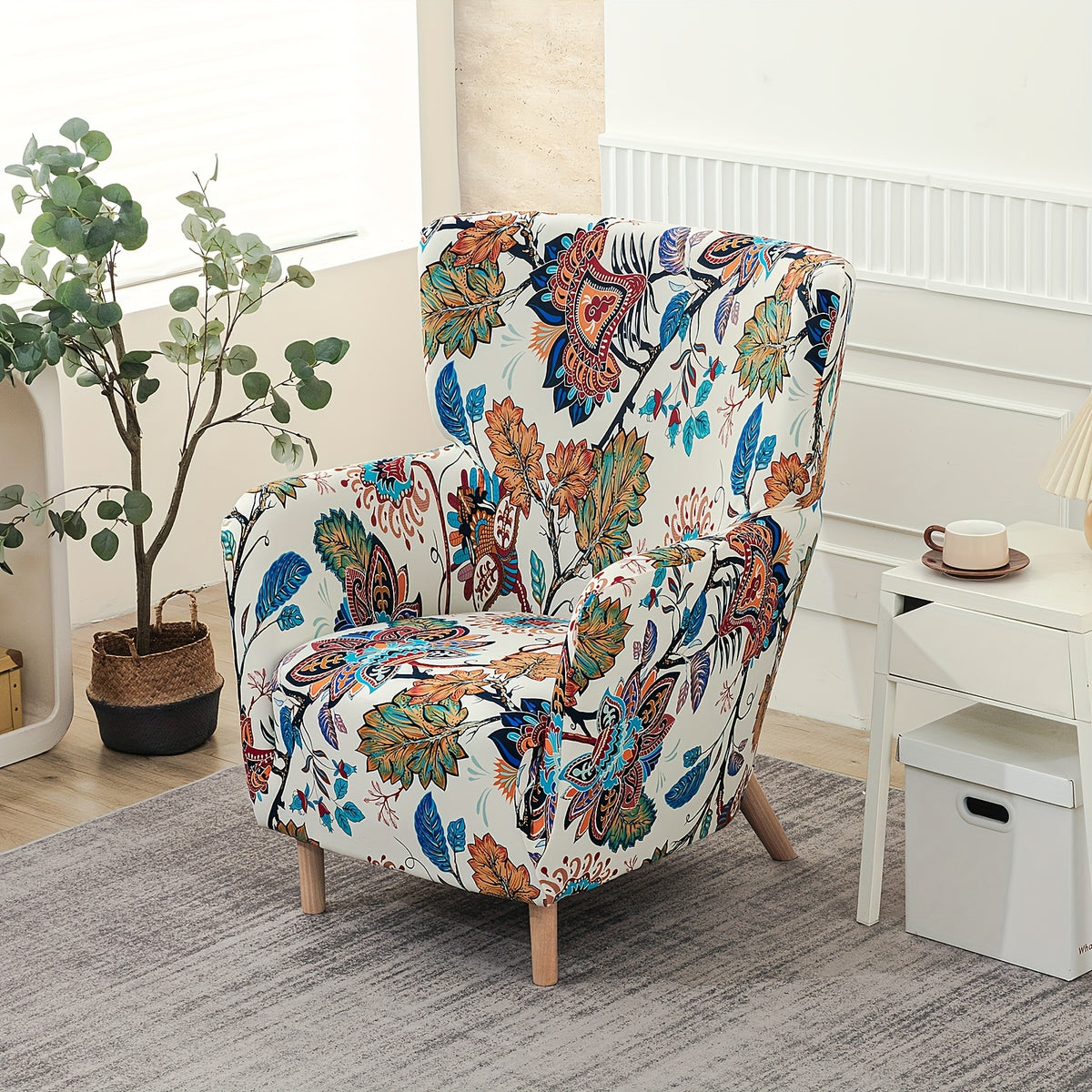 Housse de canapé extensible en fibre de lait d'esprit vintage, mise en situation
