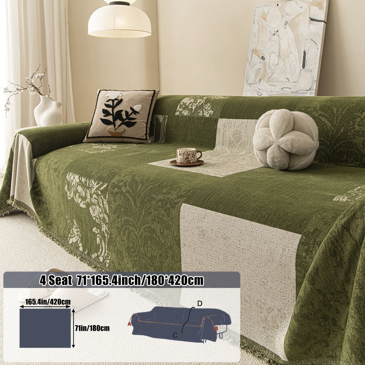 Housse de canapé épaisse en chenille jacquard, détail de l'ourlet