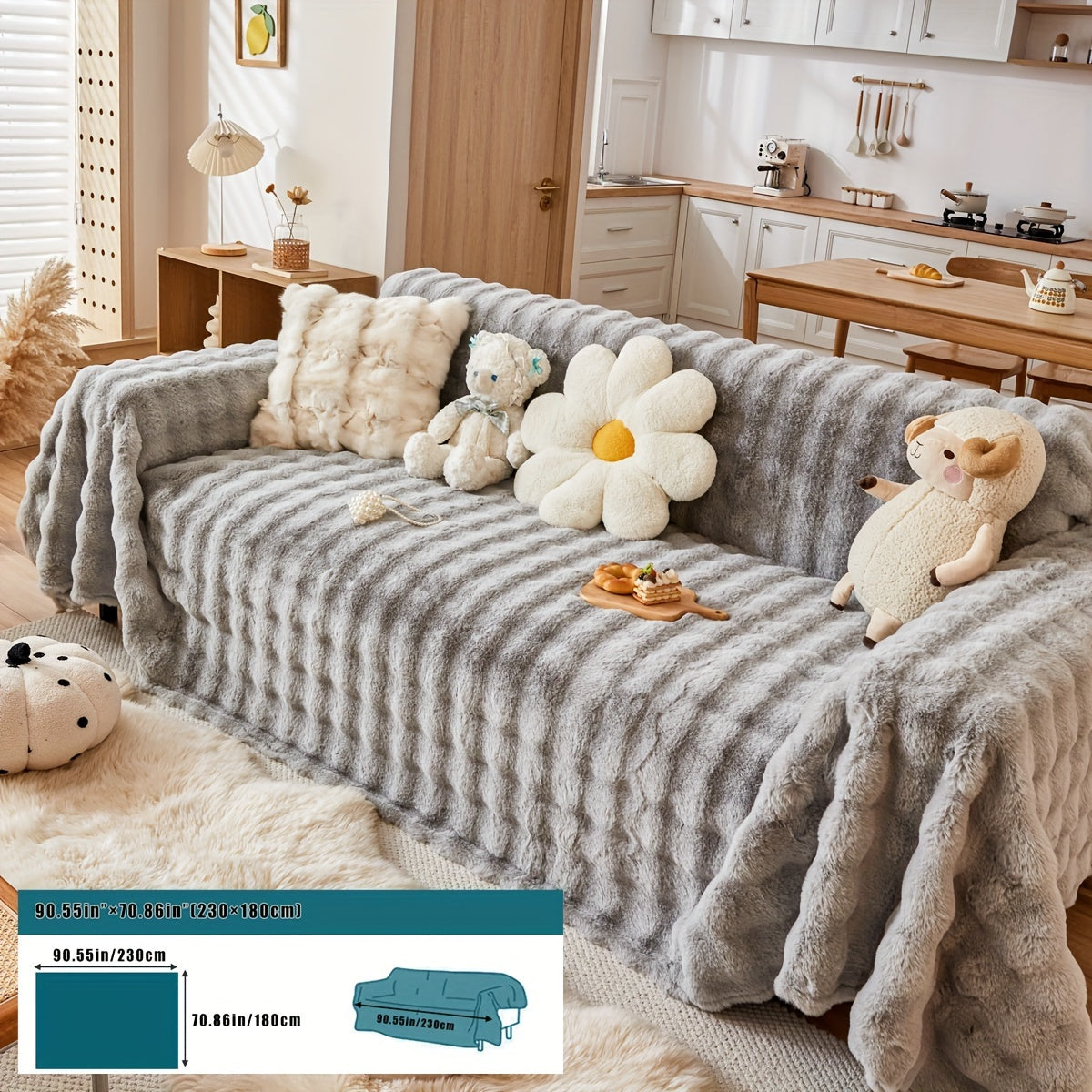 Housse de canapé en peluche, 8 coloris, détail de la finition