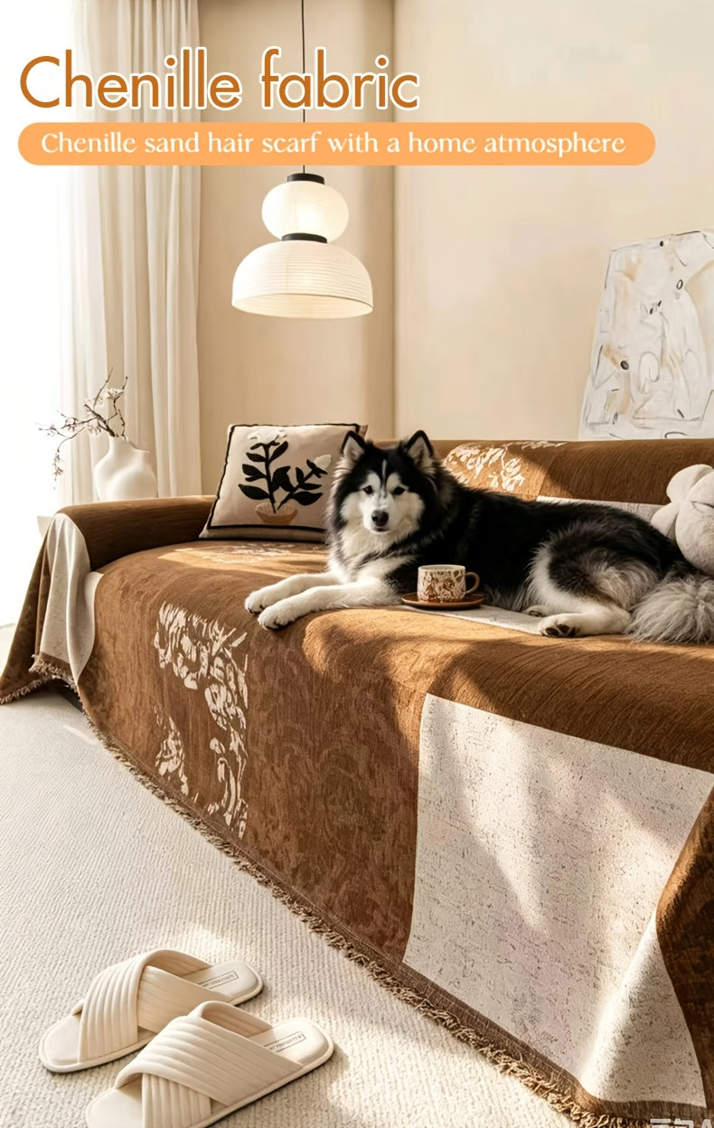 Housse de canapé épaisse en chenille jacquard — détail de la matière : chenille