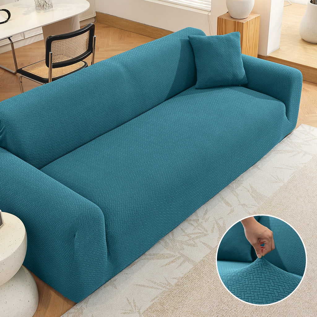 Housse de canapé épaisse extensible en polaire jacquard, mise en situation
