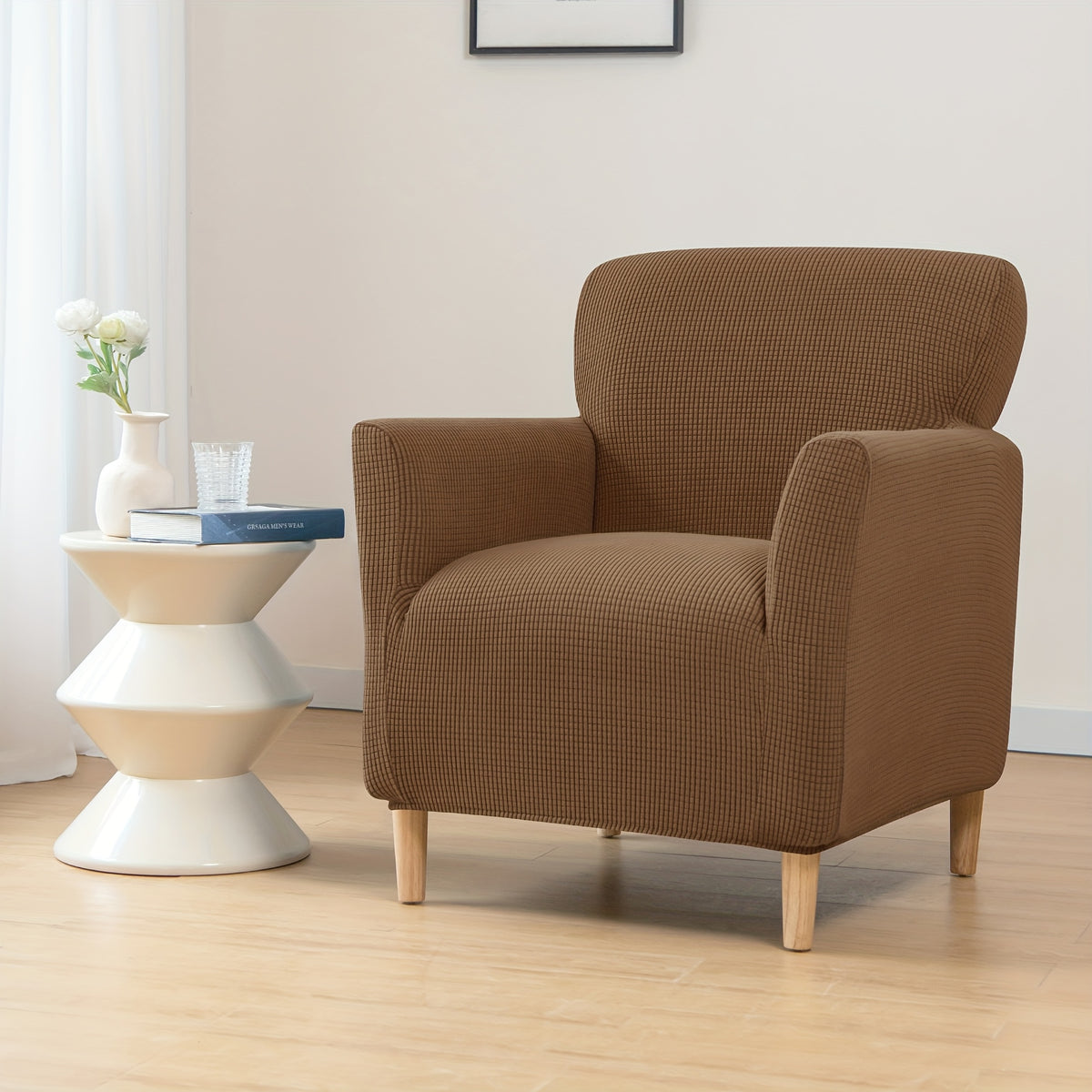 Housse de canapé extensible en velours côtelé pour fauteuil, mise en situation