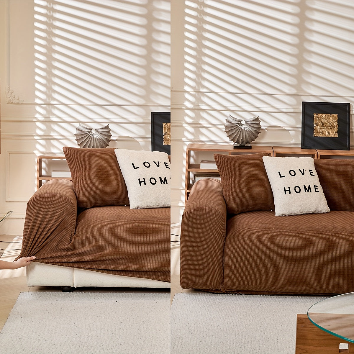 Housse de canapé épaisse extensible en polaire jacquard anti-griffes, housse posée