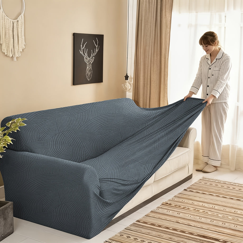 Housse de canapé extensible en polaire jacquard à motif géométrique, visuel produit