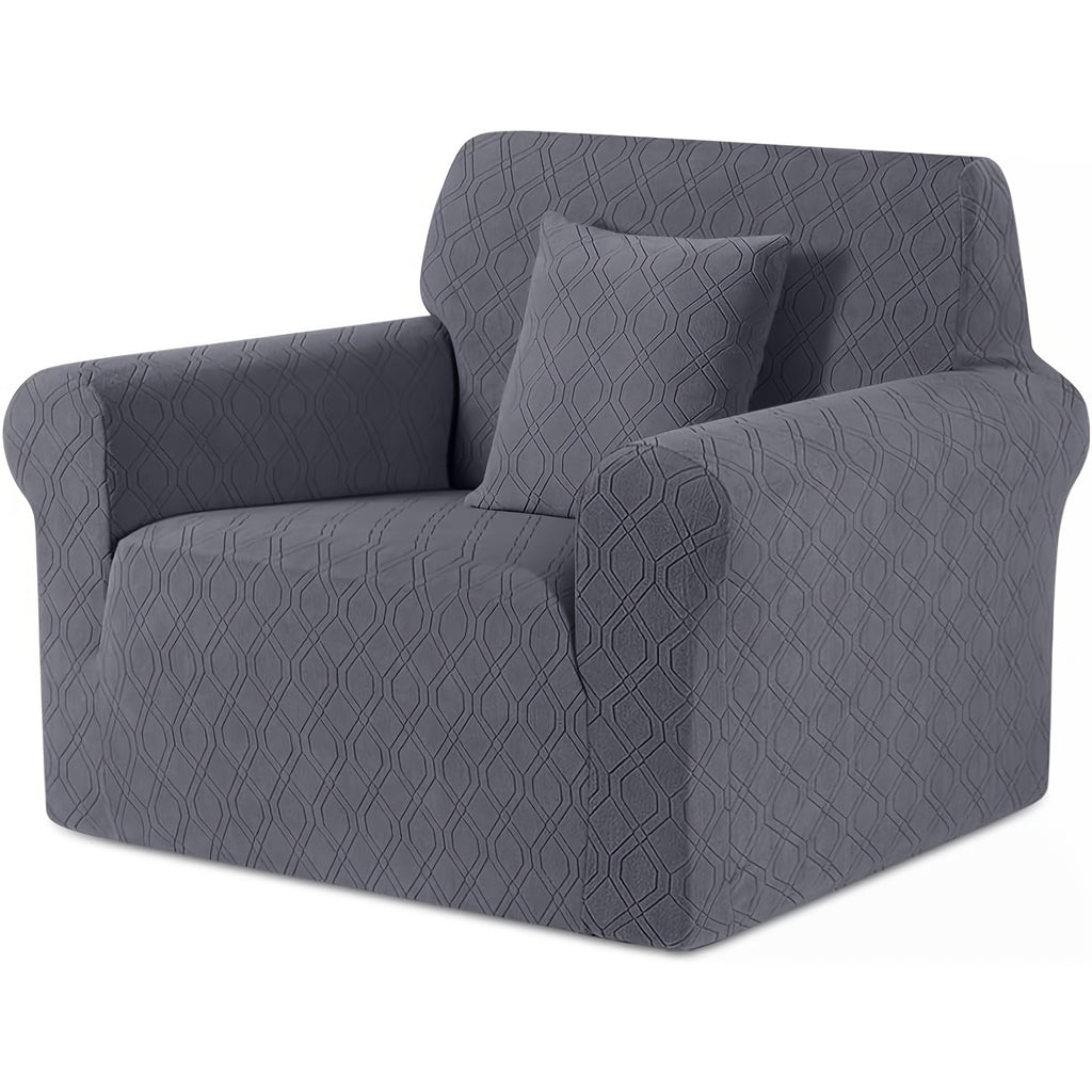Housse de canapé extensible en polaire jacquard antidérapante d'esprit vintage, détail de l'ourlet