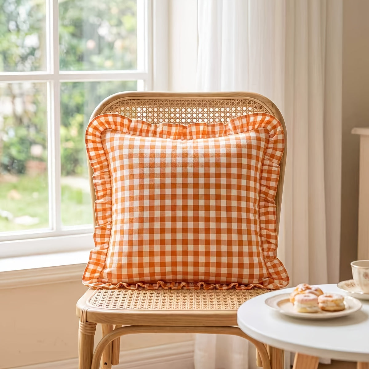 Housse de coussin en coton en fils teints, vue de dos