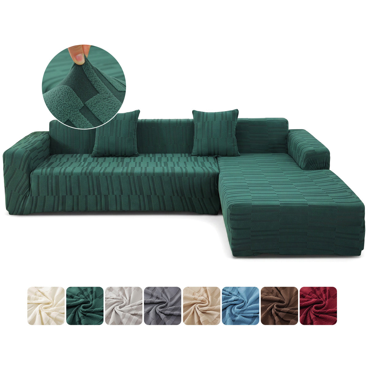 Housse de canapé extensible en peluche jacquard à rayures, vue d'ensemble