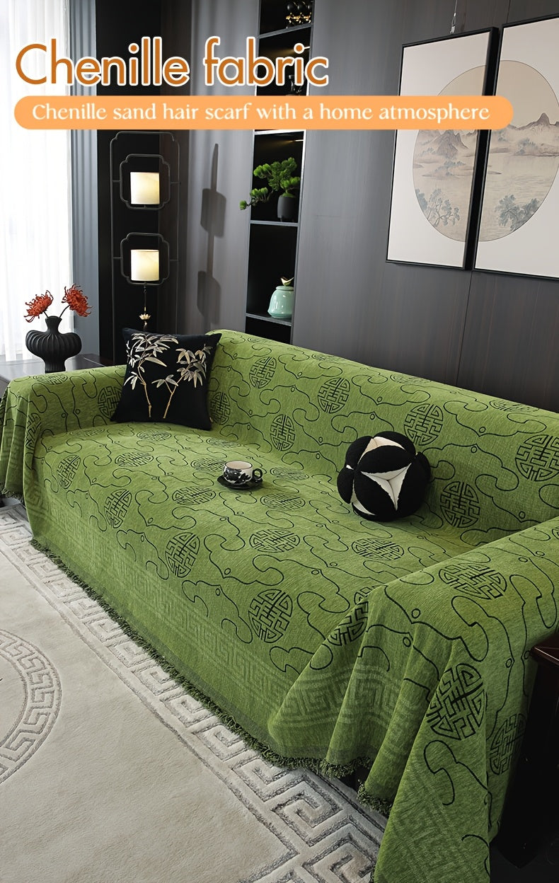 Housse de canapé épaisse en chenille jacquard — détail de la matière : chenille