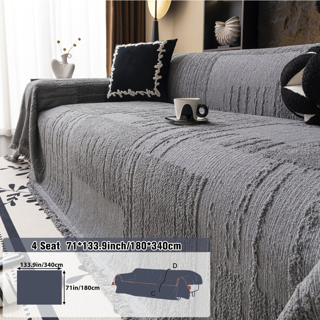 Housse de canapé en peluche à rayures antidérapante, autre coloris