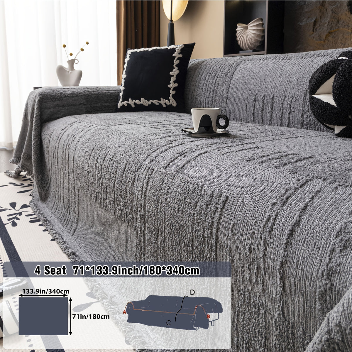 Housse de canapé en peluche à rayures antidérapante, autre coloris