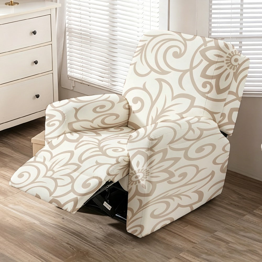Housse de fauteuil extensible en fibre de lait matelassée à motif fleuri, gros plan sur le tissu