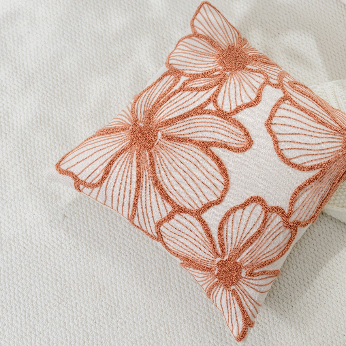 Housse de coussin en polyester à motif fleuri à fermeture éclair, autre coloris