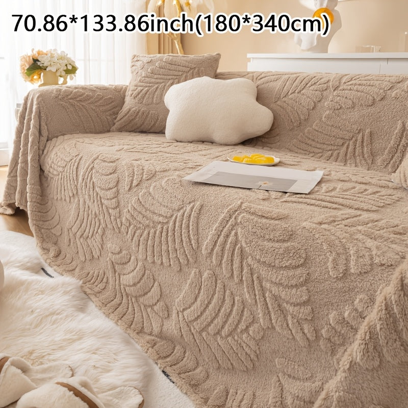 Housse de canapé en peluche à motif feuillage antidérapante, vue de dos