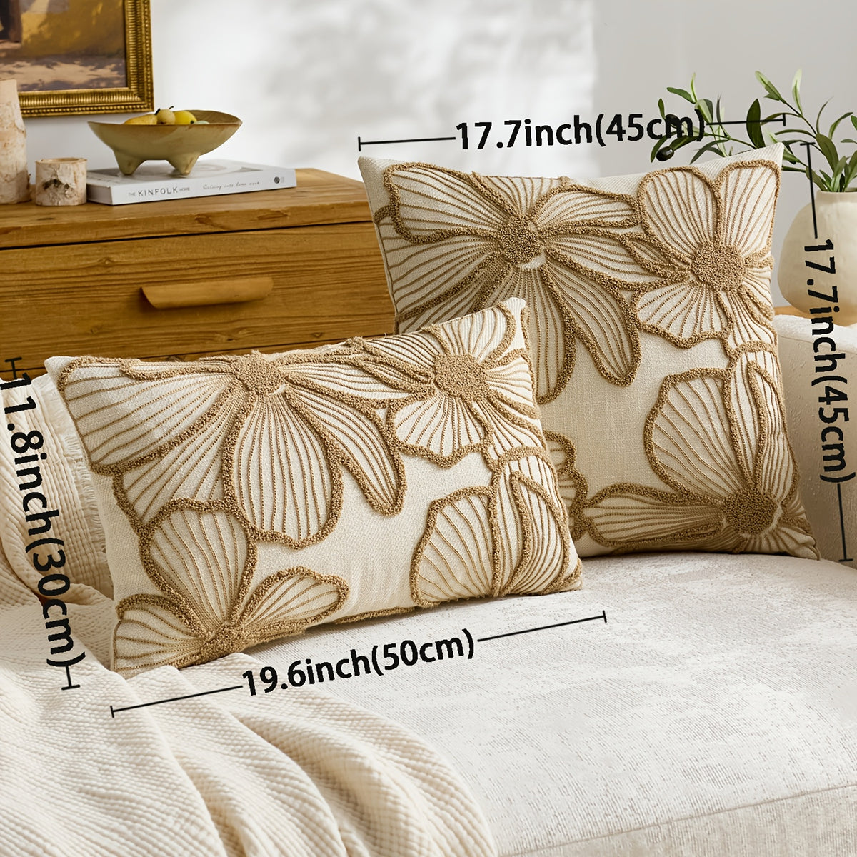 Housse de coussin en polyester à motif fleuri à fermeture éclair, gros plan sur le tissu