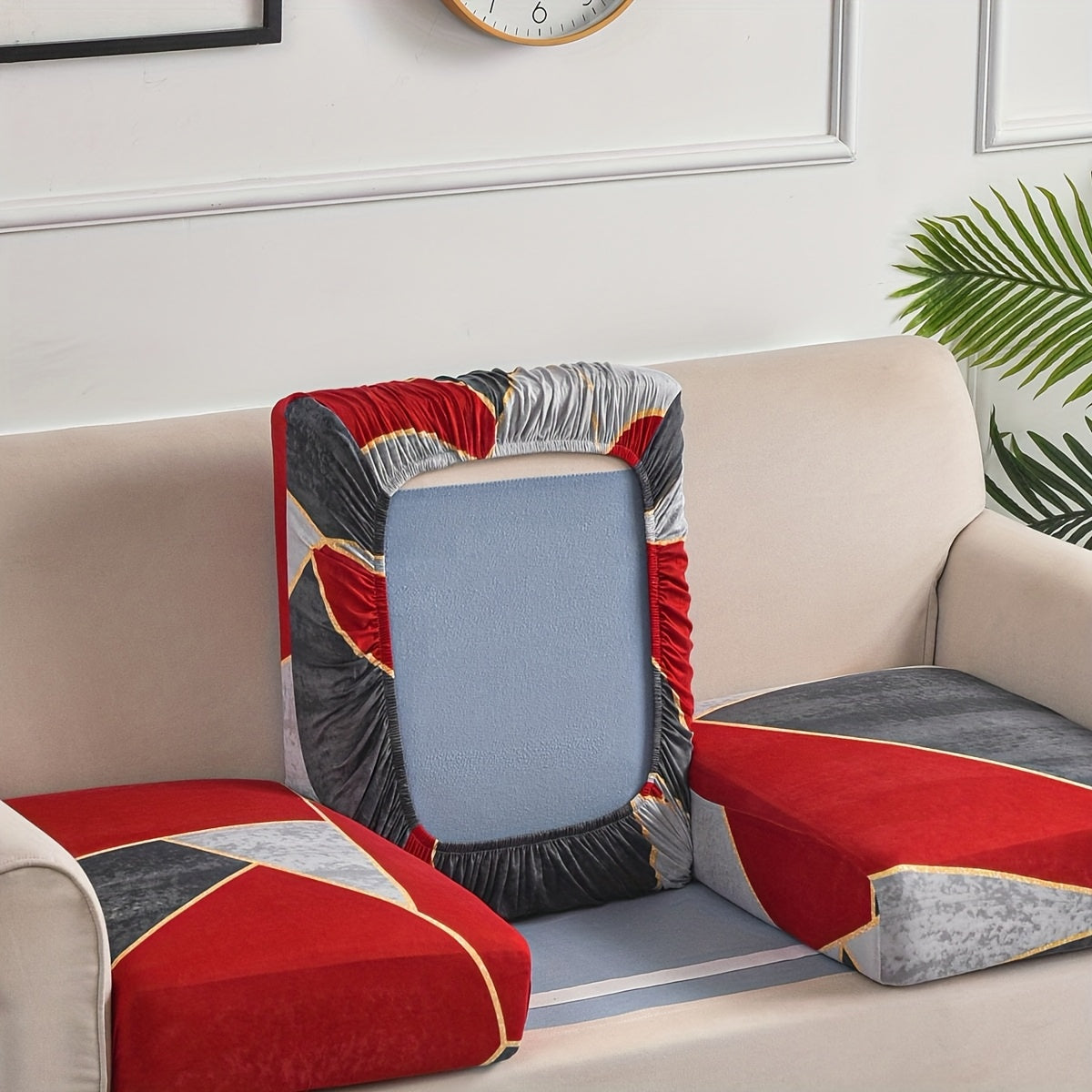 Housse de canapé extensible en fibre de lait à motif géométrique pour canapé, compatible canapé trois places Image
