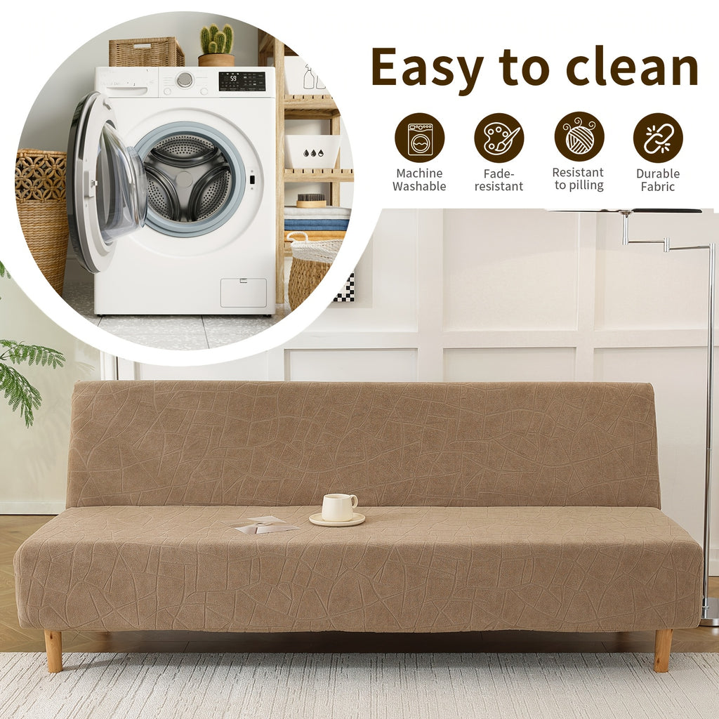 Housse de canapé extensible en polaire jacquard sans accoudoirs, détail de l'ourlet