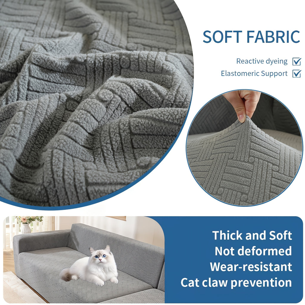 Housse de canapé extensible en polaire jacquard à rayures, vue de dos