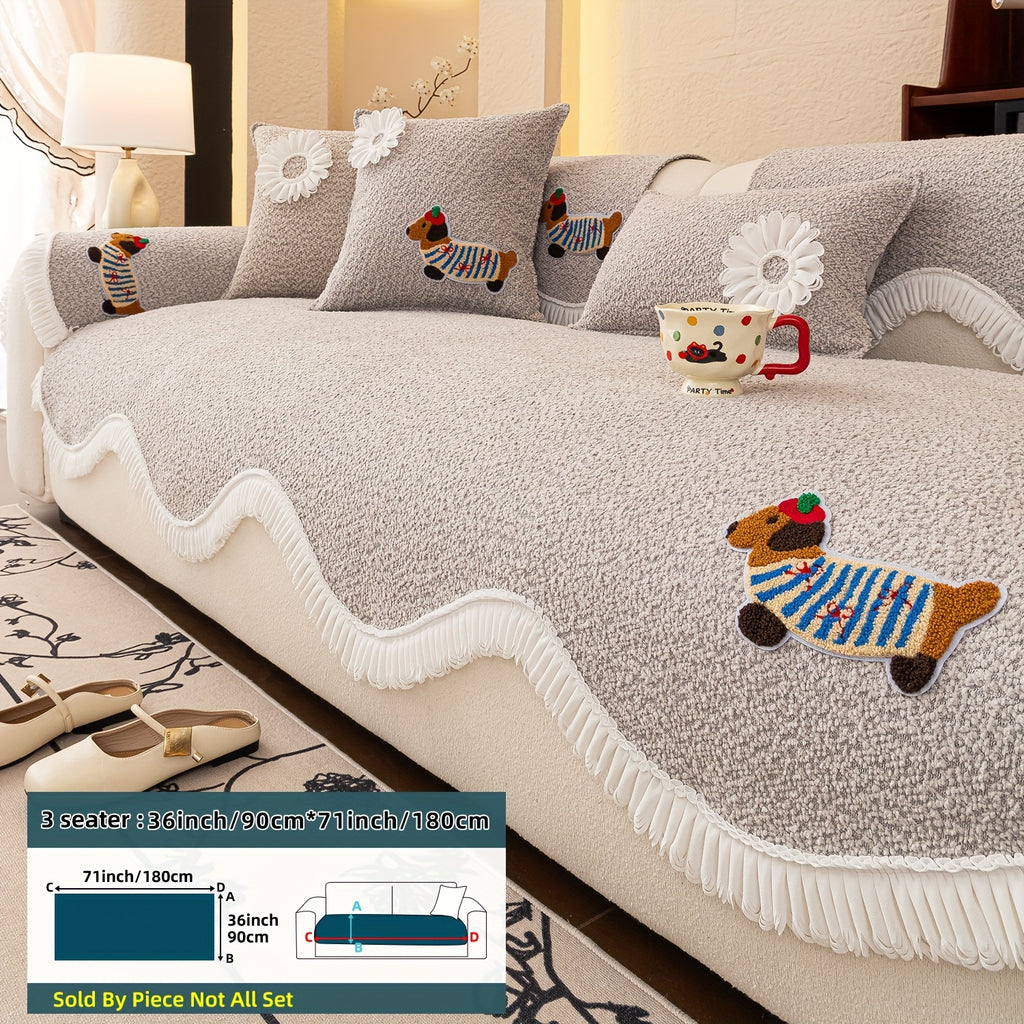 Housse de canapé en chenille à motif vagues antidérapante, tissu de 350 à 400 g/m²