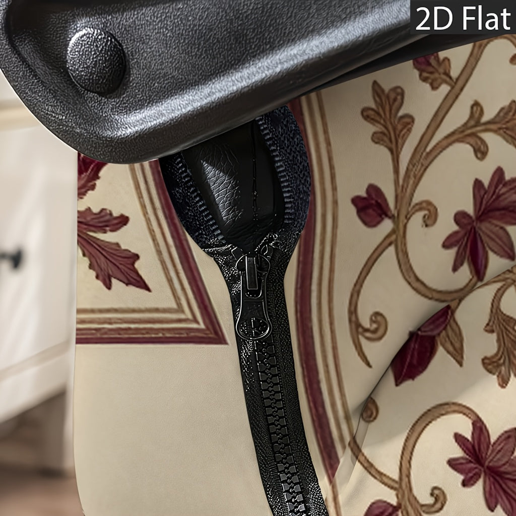 Housse de chaise en polyester à motif fleuri à fermeture éclair, vue de dos