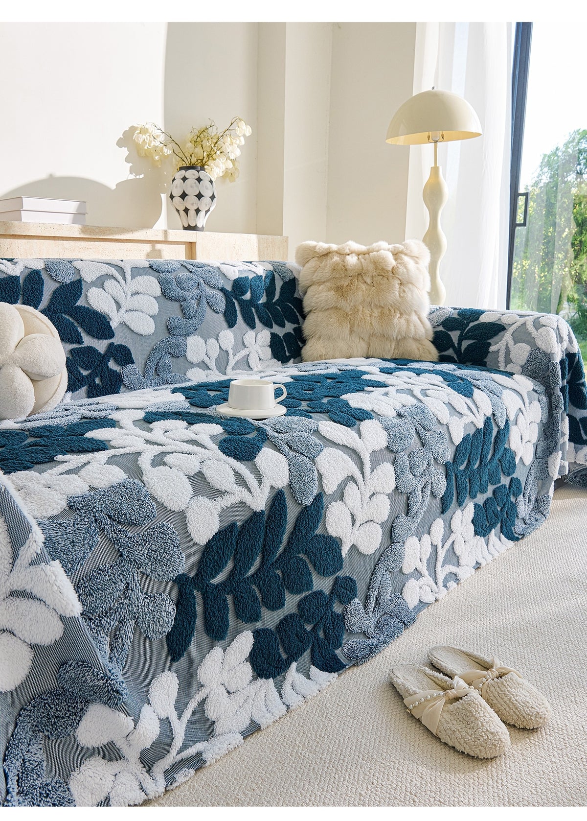 Housse de canapé épaisse en velours jacquard, mise en situation