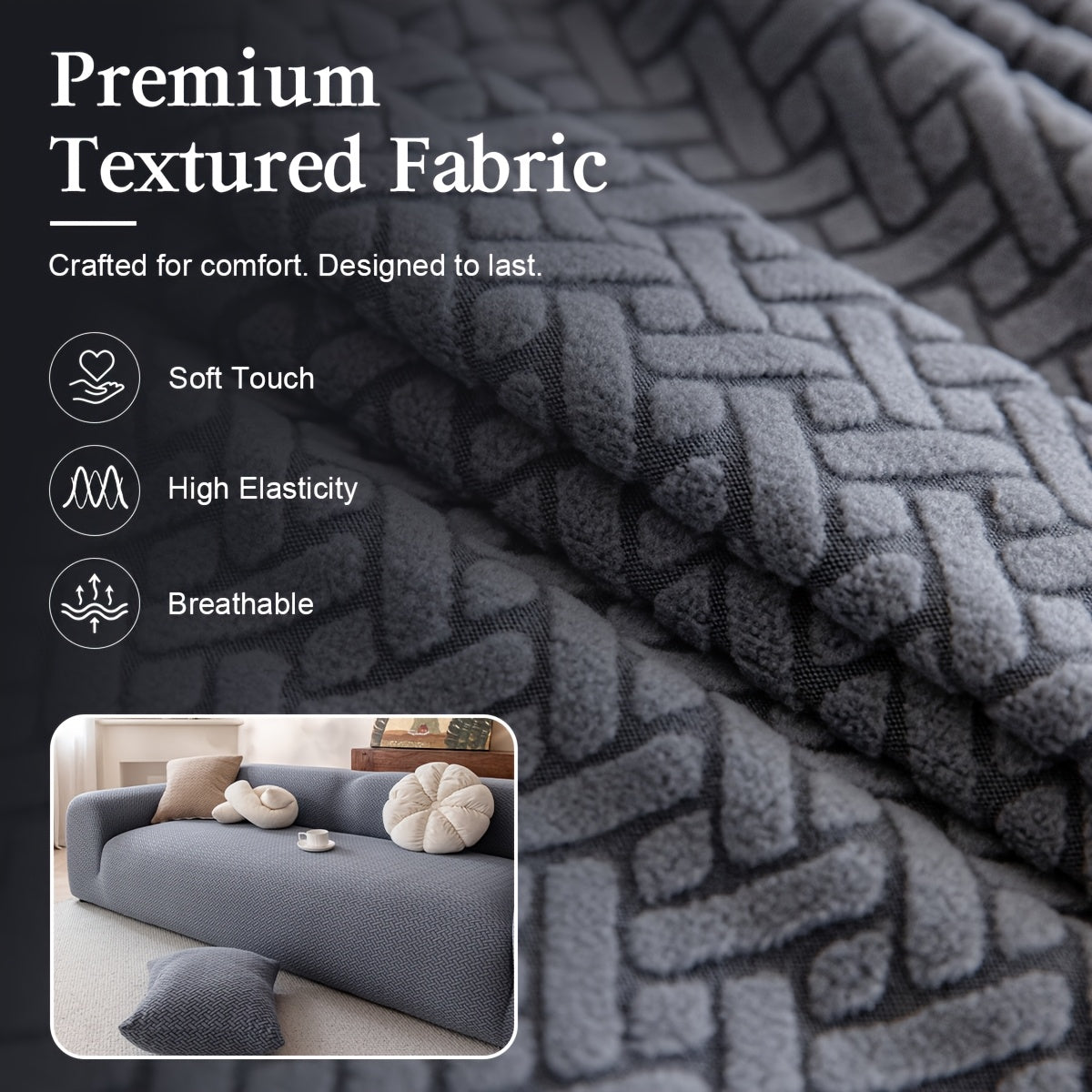 Housse de canapé extensible en polaire jacquard à carreaux, mise en situation