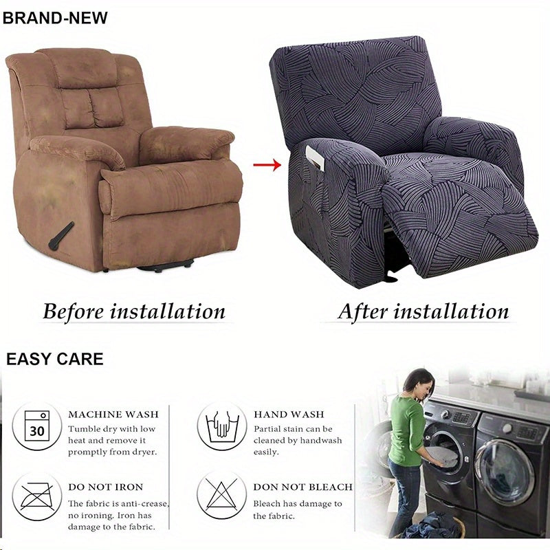 Housse de canapé extensible en jacquard avec poche de rangement, vue d'ensemble