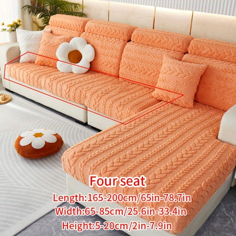 Housse de canapé extensible en velours jacquard antidérapante à housses, gros plan sur le tissu