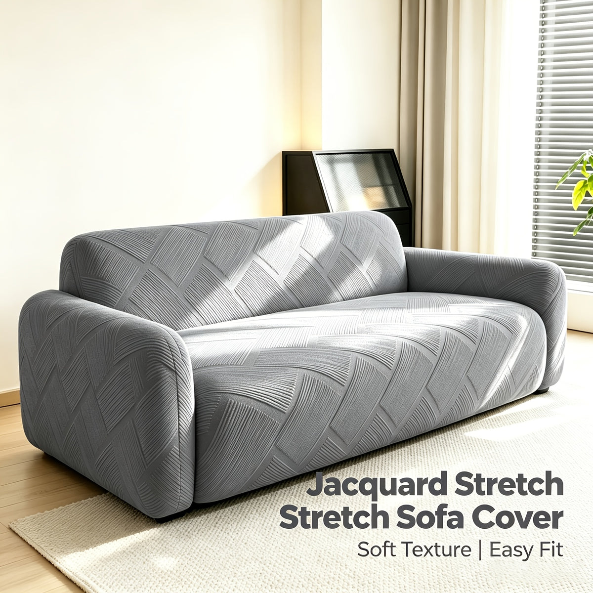 Housse de canapé extensible en polaire jacquard antidérapante, gros plan sur le tissu