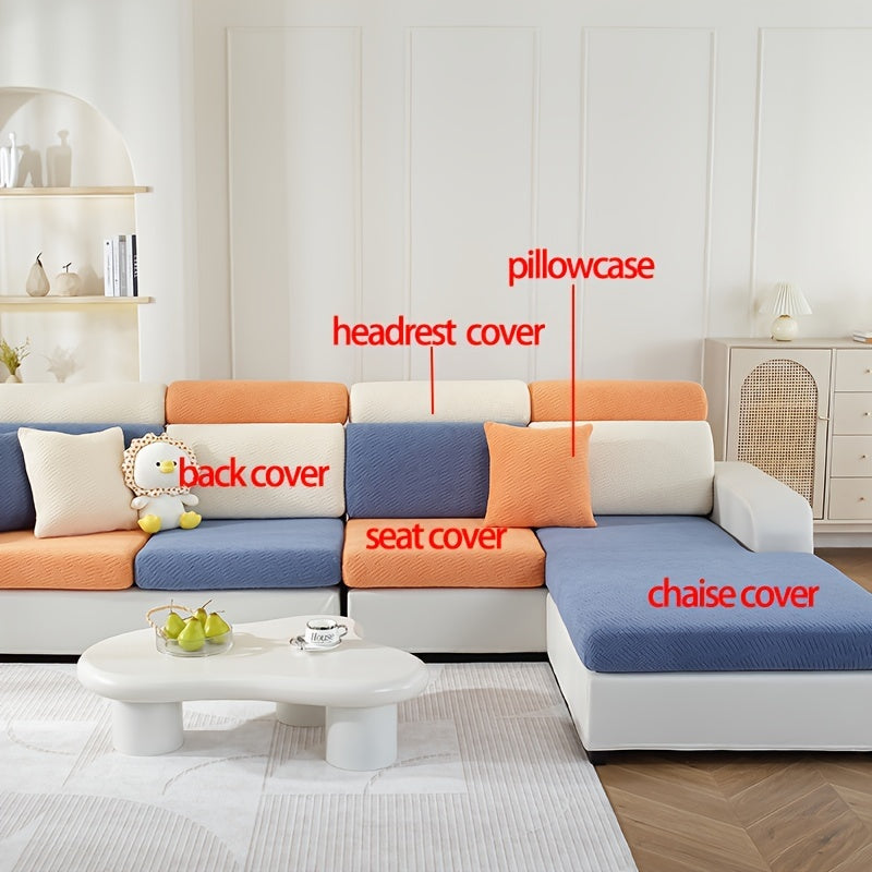 Housse de canapé épaisse extensible en polaire jacquard anti-griffes, mise en situation