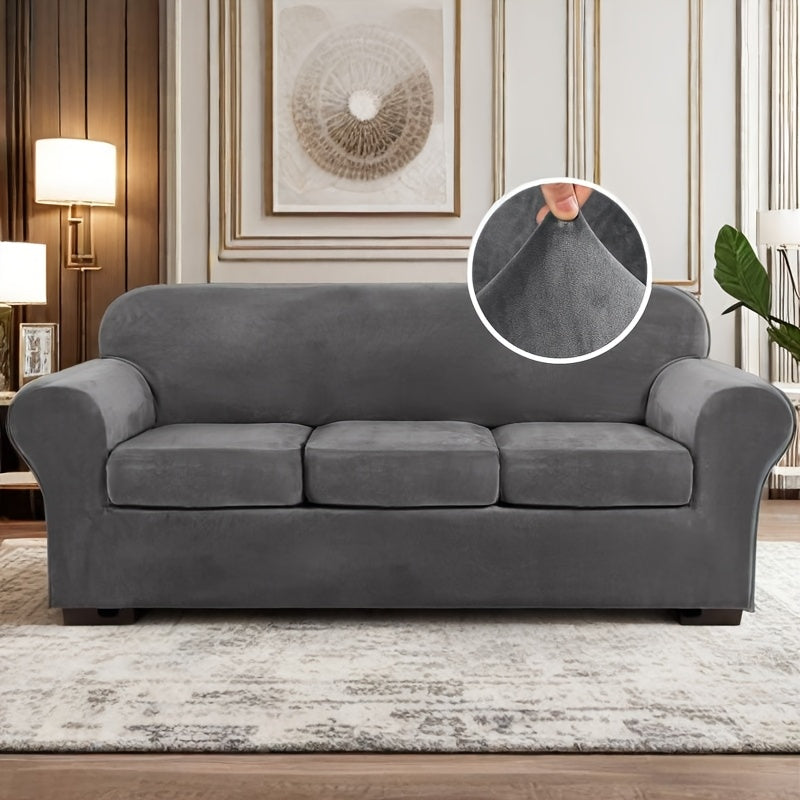 Housse de canapé extensible en velours matelassée antidérapante, détail de la finition