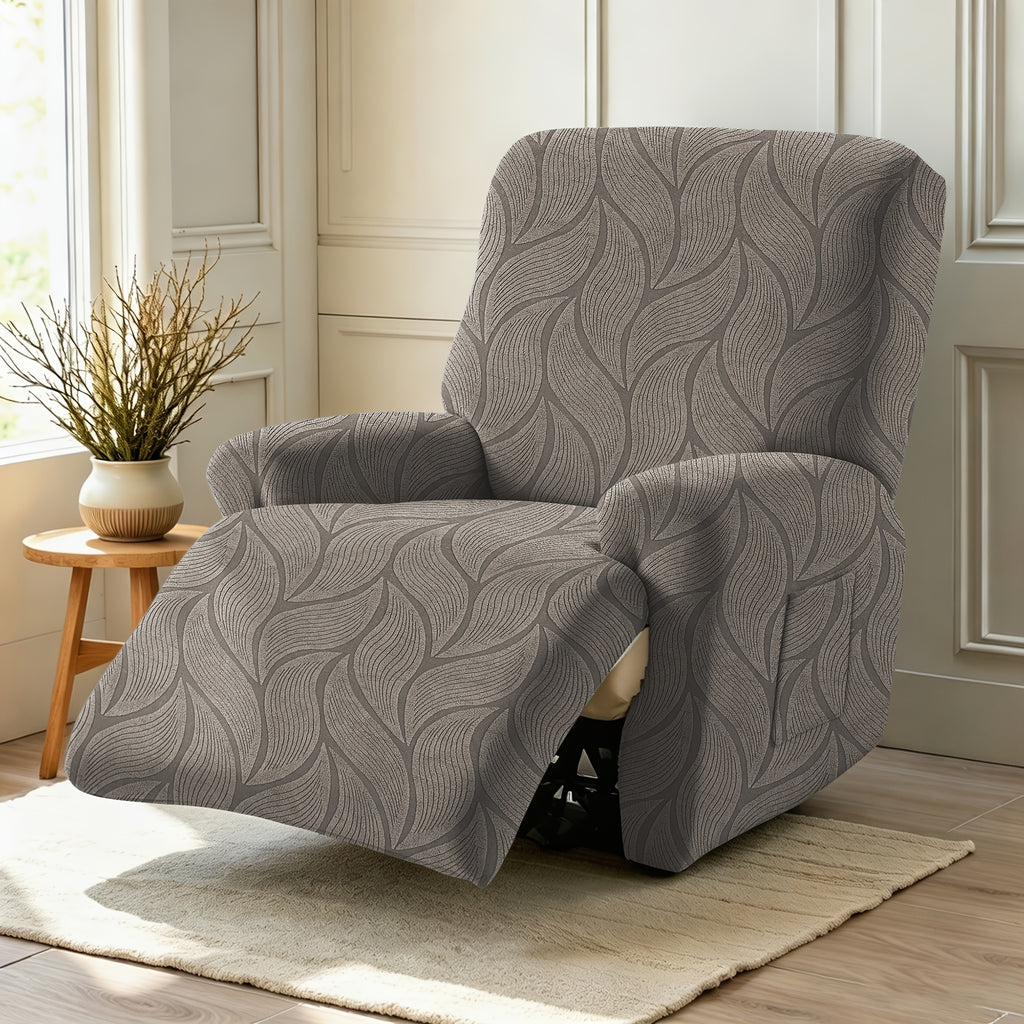 Housse de canapé extensible en polaire jacquard à motif feuillage, tissu de 180 à 200 g/m²