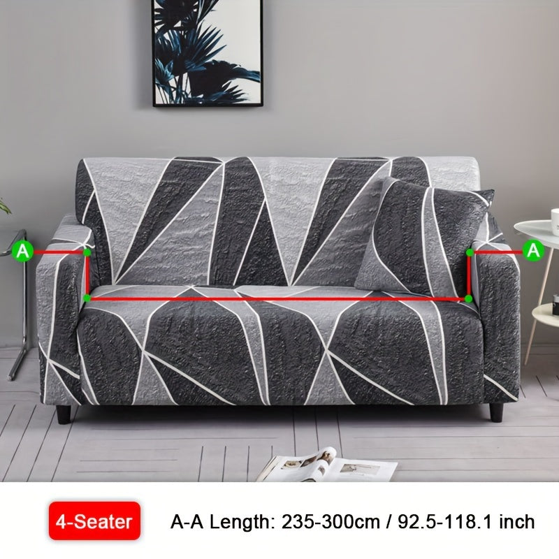 Housse de canapé légère extensible en fibre de lait à motif géométrique, détail de l'ourlet